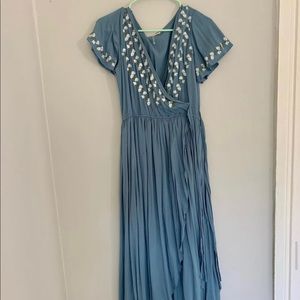 Blue embroidered maxi dress